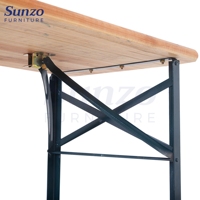 Vente en gros table de ferme pliante en métal table rectangulaire en bois pieds pliants en métal
