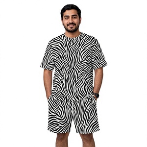 <b>Men</b> Zebra Print Short Sleeve T <b>Shirt</b> set Breathable Knitted Casual O Neck Streetwear Tee Manufacturer Direct Sialkot - Product Image 1