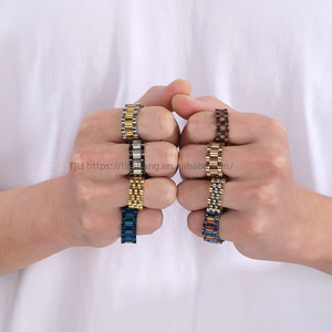 Hip Hop Geometric Style <b>Couple</b> Watch Chain <b>Ring</b> Stainless Steel Unisex 8/9/10mm Simple Design - Product Image 3