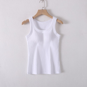 Camiseta sin mangas de algodón acanalado vintage para mujer, con relleno incorporado, cuello redondo, <span class=keywords><strong>tirantes</strong></span> <span class=keywords><strong>anchos</strong></span>, espalda larga, para primavera/otoño/verano, no requiere sujetador - Product Image 4