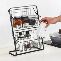 FF2286 Comptoirs de cuisine Panier à fruits et légumes Snack Spice Organizer Salle de bain Rack de rangement Panier de rangement en métal à 2 niveaux