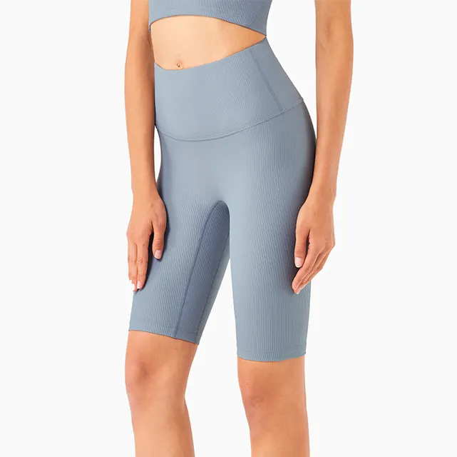 Neues Design Gerippte Pfirsich Hüfte Quick Dry Workout Gym Jogging hose Fünf-Punkte-Sport Yoga Hose Frauen Biker Shorts