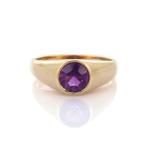 Anillo de oro amarillo sólido de 14K para hombre, joyería de moda, regalo de boda para invitados, piedra preciosa amatista de forma redonda Natural - Product Image 2