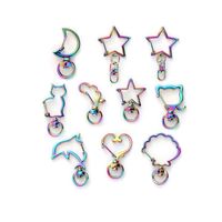 Porte-clés en forme de cœur, d'étoile, de dauphin, de nuage, de fleur de cerisier, de lapin, de coquille, de tête de chat, de lune, de pentagramme, plaqué arc-en-ciel