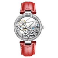 Montre analogique automatique pour femme, design simple de haute qualité, boîtier en alliage, bracelet en cuir, résistante à l'eau 3BAR, Hangzhou