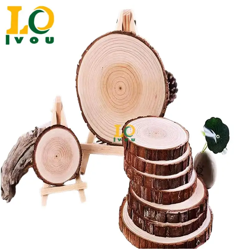 LVOU फैक्टरी हस्तनिर्मित DIY शादियों लकड़ी centerpieces के लिए 7-9 इंच गृह सजावट दौर देहाती लकड़ी स्लाइस