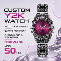 Montre à quartz OEM Y2K avec lunette flamme tête de mort, boîtier sculpté en alliage, cadran soleil, date, bracelet sculpté, logo personnalisé, MOQ 50