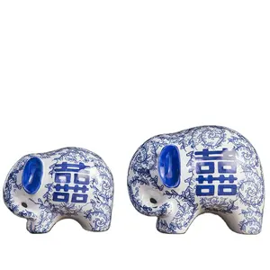 Jingdezhen Handmade Office Decoration Garden Home Chinese Blue And White Elephant Sculpture Ornaments Porcelain Design Ceramic