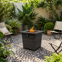 Table de foyer carrée en acier et osier de 28 pouces, au gaz naturel, avec verre, 50000 BTU, écologique, pour patio, jardin, fêtes en extérieur, résistante à la pluie