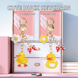 Porte-clés en peluche de canard animal de dessin animé mignon et frais, avec mousqueton en alliage, forme 3D, nœud papillon coloré effet goutte d'huile, œuf frit, pour sac de couple - Product Image 2