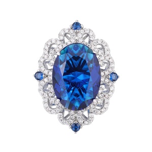 High Quality Eco-friendly Copper Oval Cut 13*18-8*12mm Blue Cubic Zirconia Creative Full Diamond Flowers Jewelry Set - Product Image 2