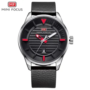 MINI FOCUS MF0026G good price Watch Men Quartz Red Code Genuine Leather Strap Date Display Cool Casual Waterproof Wrist Watches