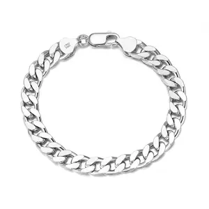 Оптовые мужские браслеты-цепочки из стерлингового серебра 925 пробы с кубинскими звеньями для унисекс, ювелирные изделия на запястье, подарки