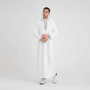 Vêtements islamiques modestes pour hommes en gros, robe à capuche marocaine brodée, respirante, en polyester, thobe - Product Image 5