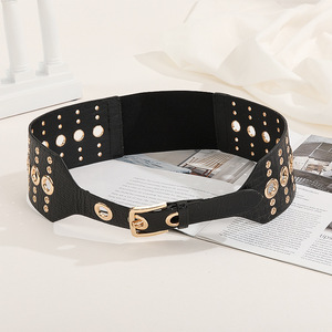 Nouvelle <span class=keywords><strong>ceinture</strong></span> large pour <span class=keywords><strong>femme</strong></span> <span class=keywords><strong>2022</strong></span>, <span class=keywords><strong>tendance</strong></span>, avec rivets décoratifs, <span class=keywords><strong>ceinture</strong></span> élastique pour manteau, <span class=keywords><strong>ceinture</strong></span> de contrôle de la taille extensible et élégante, en cuivre - Product Image 5