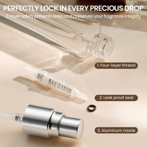 Flacons vaporisateurs de parfum en verre carrés plats portables et rechargeables de 30 ml et 50 ml avec couvercle en bois - Product Image 6