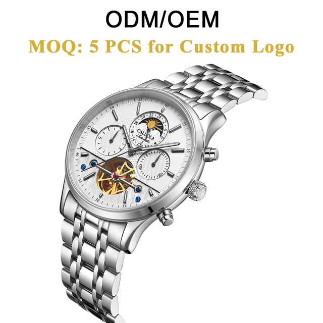 ODM/OEM Caluola Fully Automatic Mechanical Watch Men's High Quality 41mm 22mm Analog Tourbillon Calendar Week Sapphire Crystal