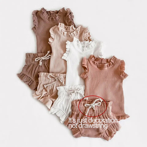 Set di vestiti per neonata set di vestiti per bambini con maniche a balze in pizzo solido set di vestiti per bambini 100% cotone - Product Image 1