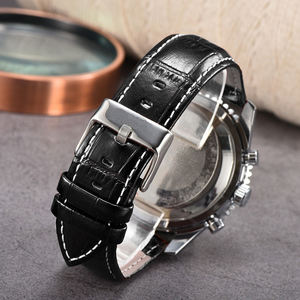 Nuevo Reloj Cronógrafo de Aviación de Lujo para Hombre 2026 con Logotipo Personalizado, Aleación Plateada, Subesferas, Correa de Cuero Negra, <span class=keywords><strong>Regla</strong></span> Deslizante, Cuarzo - Product Image 4