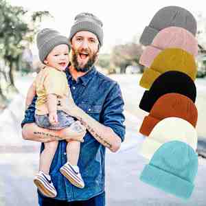Gorros de Punto Cálidos de Invierno de Color Sólido al por Mayor, Gorros Lisos para Padres e Hijos - Product Image 1