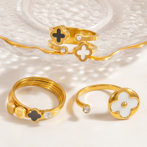 European American Style Flower Shape <b>Titanium</b> Steel <b>Ring</b> For Women 18k Gold Plated Geometric Design Gift Jewelry - Product Image 1