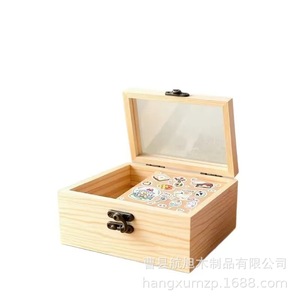 Caja de Almacenamiento de Madera Simple, Caja de Joyería Cuadrada de Madera Maciza con Tapa de Vidrio para Uso Decorativo en Escritorio - Product Image 4