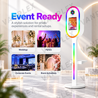 Machine de photomaton pour événements avec iPad et appareil photo reflex numérique, coque ovale pour kiosque iPad avec éclairage RGB, garantie de 2 ans et flight case 9,7-12,9 pouces