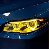 Pour BMW Série 5 F10 F11 F18 2011-2017, mise à niveau des phares LED, yeux d'ange bicolores dorés, phares de projecteur fumés noirs