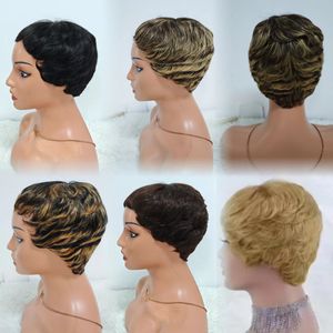 Perruques courtes Pixie Letsfly à prix avantageux (8$), 100% cheveux humains, cheveux brésiliens, couleurs variées, vente en gros pour femmes noires, 70 grammes - Product Image 1