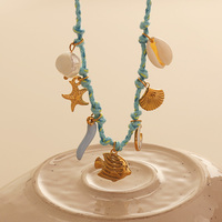 Collier tendance plaqué or en acier inoxydable style plage, personnalisable avec chaîne en corde tressée DIY et pendentif étoile de mer imitation perle