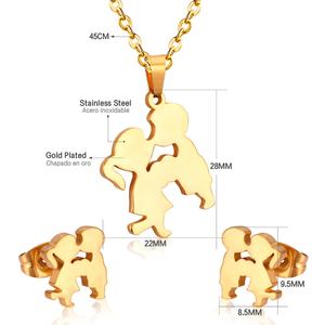 Juego de Joyería al por Mayor para Niños y Niñas, Tipo Collar, de Acero Inoxidable, Chapado en Oro, con Colgante y Aretes - Product Image 2