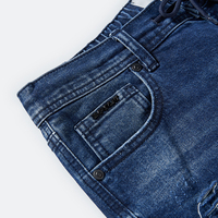 Jean slim déchiré bleu moyen pour homme, taille élastique avec cordon de serrage, denim délavé, OEM, marque privée DJSS2601M