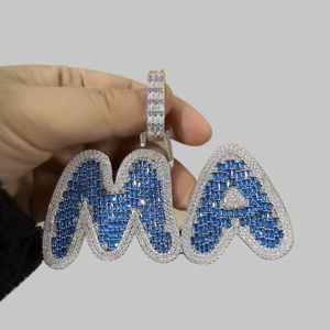 UWIN Baguette Cut Baby Blue Cubic Zirconia pietre lettera <span class=keywords><strong>nome</strong></span> ciondolo personalizzato <span class=keywords><strong>nome</strong></span> gioielli personalizzati - Product Image 5
