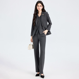 Women's Suit Set Slim Fit Professional Office Wear Full Sleeve Anti-Wrinkle Elegant Commuting Work Attire - Product Image 3