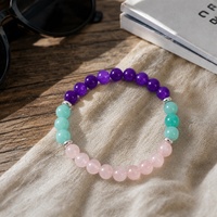 Bracelet perlé Go2boho avec perles rondes en pierre naturelle violette, aqua et rose, bijoux bohèmes unisexes, cadeau