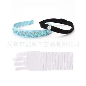 Children's Snowflake Theme Costume Accessory Set Blue <b>Headband</b> Black Choker Gloves Party Wear - Product Image 2