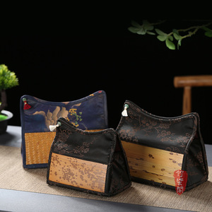 Zhuqige Chinese Handmade Bamboo Tissue Box Plum Blossom Satin Design Living Room Desktop Use - Product Image 1