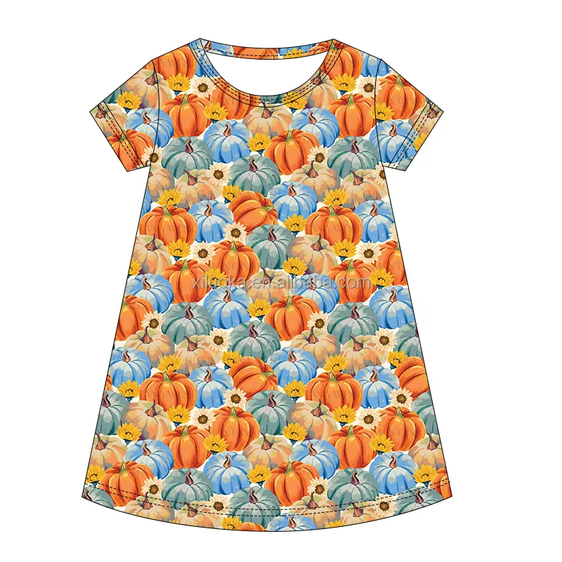 Vestido de dormir personalizado para meninas com estampa de abóbora de Halloween