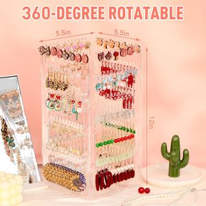 17Dec 360 Rotating Earring Holder 5 Tier Acrylic Jewelry Organizer Stand For <b>Stud</b> Earrings Necklace Bracelet Storage Women - Product Image 2