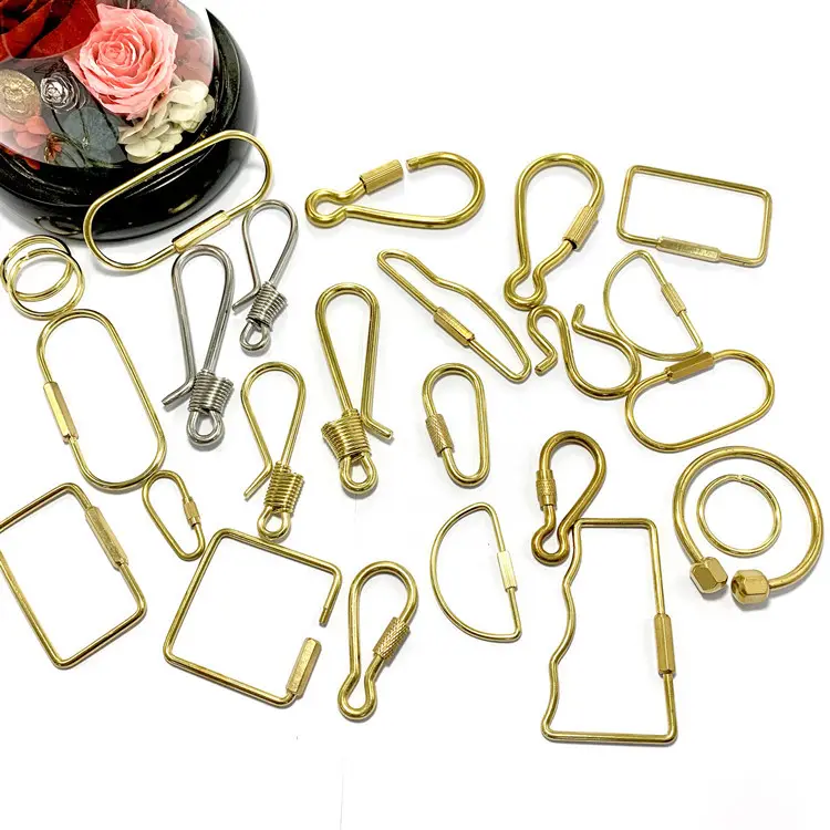 Personalized Minimalism Durable Brass Screw lock clip key chain ring various shape pure copper key ring custom brass keychain