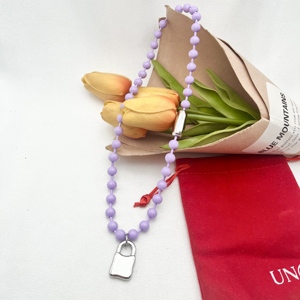 Collar con Colgante <span class=keywords><strong>de</strong></span> Corazón AB Colorido, Unisex, <span class=keywords><strong>uno</strong></span> <span class=keywords><strong>De</strong></span> <span class=keywords><strong>50</strong></span>, Cadena <span class=keywords><strong>de</strong></span> Bolas Morada, Chapado en Oro, Acero Inoxidable, Joyería al por Mayor - Product Image 2