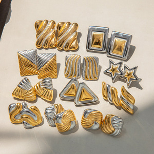 Geometric Gold <b>Silver</b> Color Block <b>Stud</b> <b>Earrings</b> Stainless Steel Fashion Jewelry <b>Set</b> Wholesale - Product Image 2