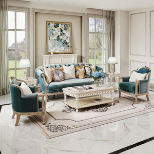 Divano Classico di Lusso in Velluto con Cornice Dorata, Nuovo Set di Divani Classici Intagliati in Legno per Soggiorno, Arredamento Casa - Product Image 2