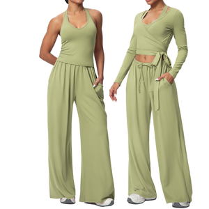 Conjunto de Dos Piezas para Mujer, Primavera-Verano 2026, Top Largo sin Tirantes de Color Sólido con Mangas Largas y Pantalones Largos, Estilo Vintage - Product Image 2