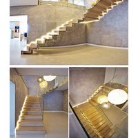 Escalier intérieur flottant en bois moderne personnalisé escalier droit en porte-à-faux avec garde-corps en verre escalier intérieur en bois