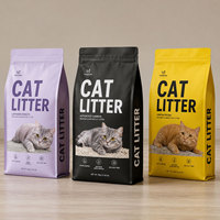 Emballage personnalisé pour litière pour chat, pochette zippée, plastique recyclable, fond plat, logo personnalisé, sac pour nourriture pour animaux ou litière pour chat