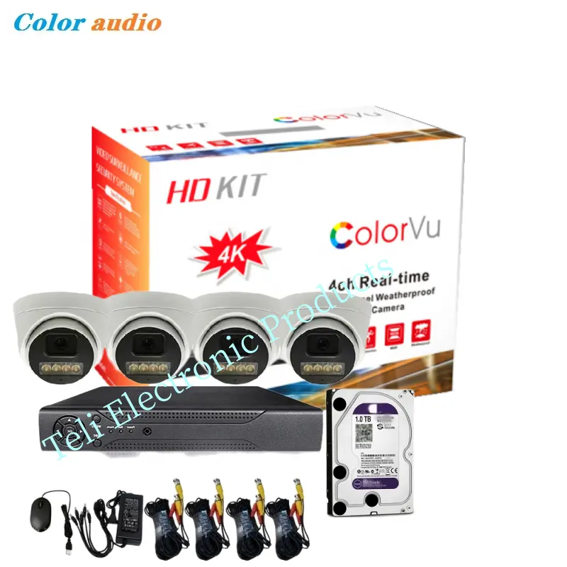 Hd Security Monitoring System 4CH Cctv 1TB DVR Dome Home TVI Camera 1080P Suite Full Color audio 3.6mm H.265