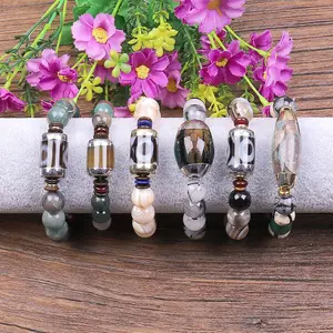Natural Stone Beads With Tibetan DZI Agate Gilded Edges Bracelet Stone Beads charms elastic bracelet for gift jewelry present