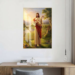 Decoración Moderna de Lujo para el Hogar, <span class=keywords><strong>Pintura</strong></span> en Porcelana de Cristal, Sagrado Corazón de Jesús, Arte Religioso Católico Enmarcado para Pared - Product Image 4