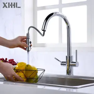 KSK1218-C cupc Best Selling Double Switch Handle Double Faucet Brass Sink Faucet Kitchen Pull Down Sprayer Tap